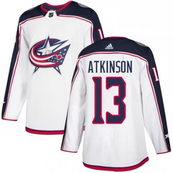 Mens Adidas Columbus Blue Jackets 13 Cam Atkinson White Road Authentic Stitched NHL Jersey