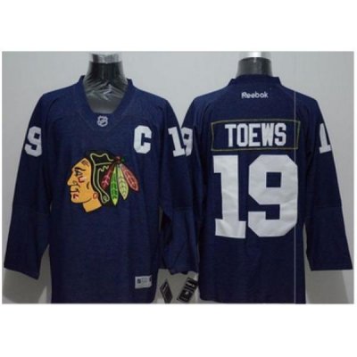 Chicago Blackhawks #19 Jonathan Toews Navy Blue Denim Stitched NHL Jersey