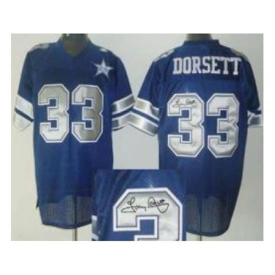 Dallas Cowboys 33 Tony Dorsett Blue 25TH Patch Throwback M&N Signed NFL Jerseys