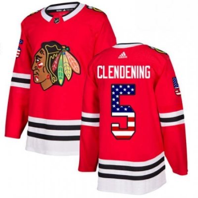 Mens Adidas Chicago Blackhawks 5 Adam Clendening Authentic Red USA Flag Fashion NHL Jersey