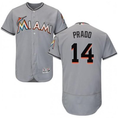 Mens Majestic Miami Marlins 14 Martin Prado Grey Road Flex Base Authentic Collection MLB Jersey