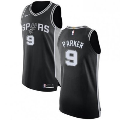 Mens Nike San Antonio Spurs 9 Tony Parker Authentic Black Road NBA Jersey Icon Edition