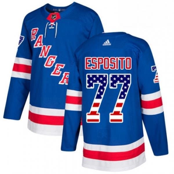 Mens Adidas New York Rangers 77 Phil Esposito Authentic Royal Blue USA Flag Fashion NHL Jersey