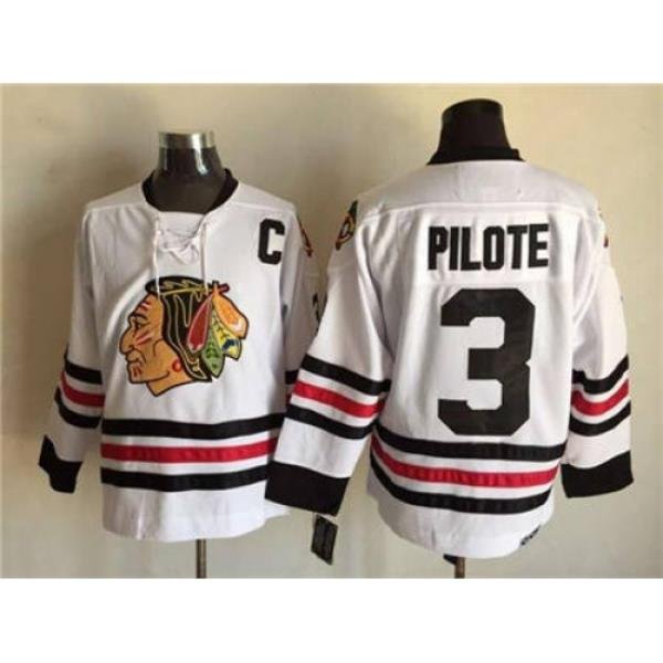 Chicago Blackhawks #3 Pierre Pilote White CCM Throwback Stitched NHL Jersey