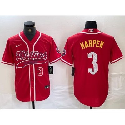 Men Philadelphia Phillies 3 Bryce Harper Red 2024 City Connect Stitched Jersey 5