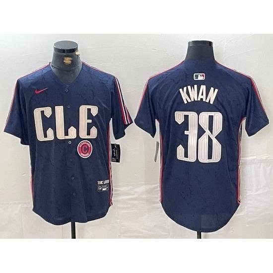 Men Cleveland Guardians 38 Steven KWan Navy 2024 City Connect Limited Stitched Baseball Jersey 3