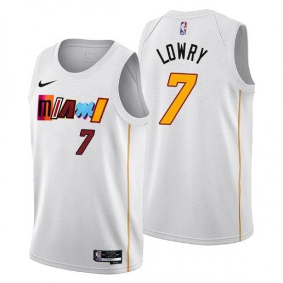 Men's Miami Heat #7 Kyle Lowry 2022-23 White City Edition Stitched Jersey