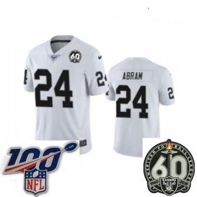 Youth Oakland Raiders #24 Johnathan Abram White 60th Anniversary Vapor Untouchable Limited Player 100th Season Football Jersey