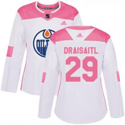 Womens Adidas Edmonton Oilers 29 Leon Draisaitl Authentic WhitePink Fashion NHL Jersey