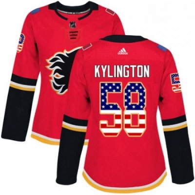 Womens Adidas Calgary Flames 58 Oliver Kylington Authentic Red USA Flag Fashion NHL Jersey