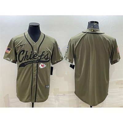 Men Kansas City Chiefs Blank Olive Salute To Service Cool Base Stitched Baseball Jersey