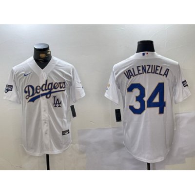 Men Los Angeles Dodgers 34  White Gold Championship Cool Base Stitched Jersey