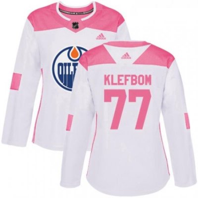 Womens Adidas Edmonton Oilers 77 Oscar Klefbom Authentic WhitePink Fashion NHL Jersey