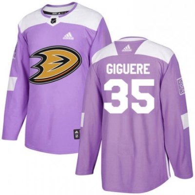 Mens Adidas Anaheim Ducks 35 Jean Sebastien Giguere Authentic Purple Fights Cancer Practice NHL Jersey