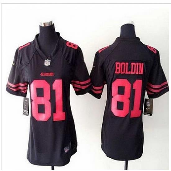 women New 49ers #81 Anquan Boldin Black Alternate NFL Elite Jersey