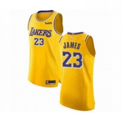 Mens Los Angeles Lakers 23 LeBron James Authentic Gold Basketball Jerseys Icon Editionon