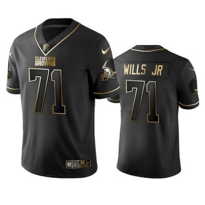 Cleveland Browns 71 Jedrick Wills Men Nike Black Golden Edition Vapor Limited Jersey