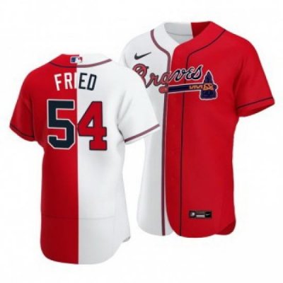 Men Atlanta Braves 54 Max Fried Split White Red TWo Tone Jersey