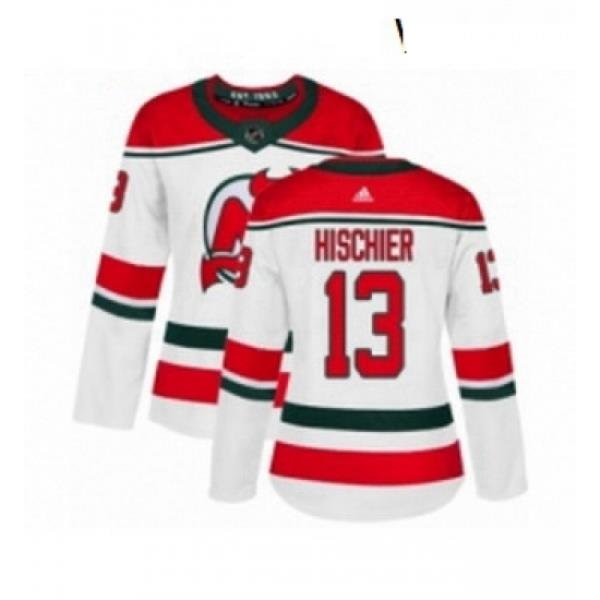 Womens Adidas New Jersey Devils 13 Nico Hischier Authentic White Alternate NHL Jersey