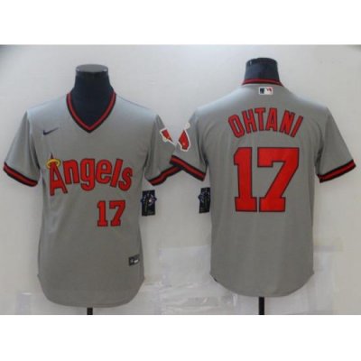 Men Los Angeles Angels 17 Ohtani Grey Game ThroWback 2021 Nike MLB Jersey