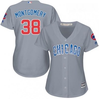 Womens Majestic Chicago Cubs 38 Mike Montgomery Replica Grey Road MLB Jersey