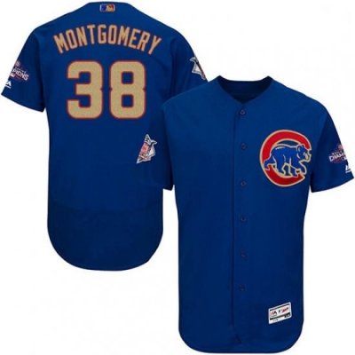 Mens Majestic Chicago Cubs 38 Mike Montgomery Royal Blue 2017 Gold Champion Flexbase Authentic Collection MLB Jersey