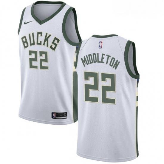 Mens Nike Milwaukee Bucks 22 Khris Middleton Swingman White Home NBA Jersey Association Edition