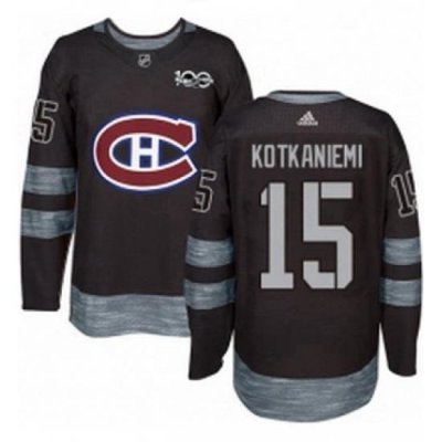 Mens Adidas Montreal Canadiens 15 Jesperi Kotkaniemi Authentic Black 1917 2017 100th Anniversary NHL Jersey