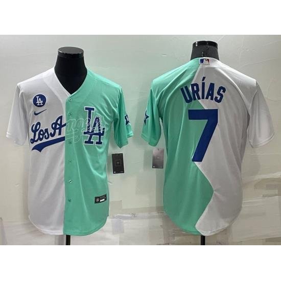 Men Los Angeles Dodgers 7 Julio Urias 2022 All Star White Green Cool Base Stitched Jerseys