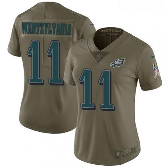 Womens Nike Philadelphia Eagles 11 Carson Wentz Limited Olive 2017 Salute to Service Wentzylvania NFL Jersey