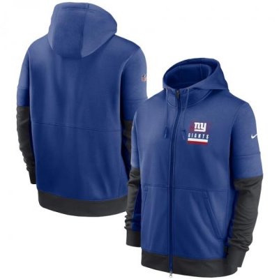 Men New York Giants New 2020 Nike Royal Black Fan Gear Mascot Performance Full Zip Hoodie