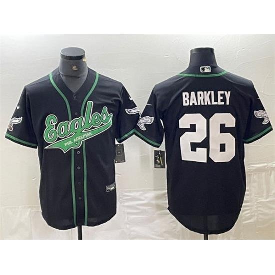 Men's Philadelphia Eagles #26 Saquon Barkley Black Cool Base Stitched Baseball Jersey