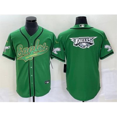 Men Philadelphia Eagles Green Team Big Logo Cool Base Stitched Baseball Jersey