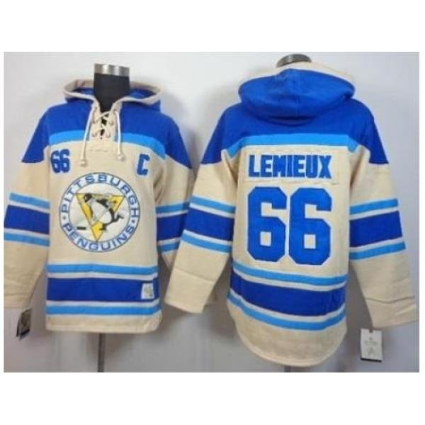 Pittsburgh Penguins #66 Mario Lemieux Cream Stitched NHL Sawyer Hooded Sweatshirt