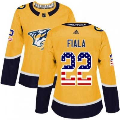 Womens Adidas Nashville Predators 22 Kevin Fiala Authentic Gold USA Flag Fashion NHL Jersey