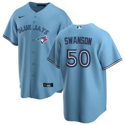 Men Toronto Blue Jays 50 Erik Swanson Light Blue Cool Base Stitched Jersey