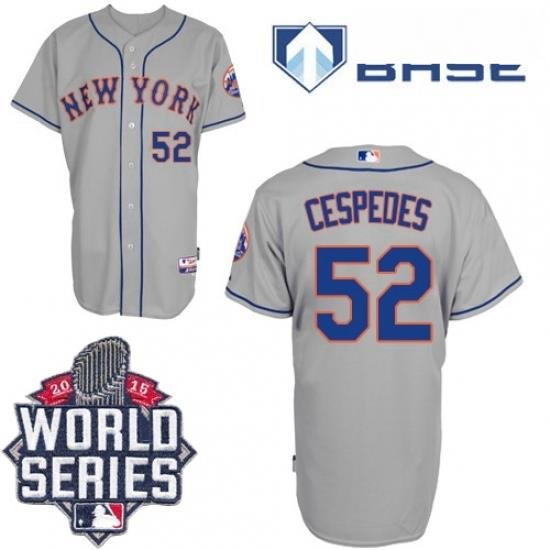 Mens Majestic NeW York Mets 52 Yoenis Cespedes Authentic Grey Road Cool Base 2015 World Series MLB Jersey