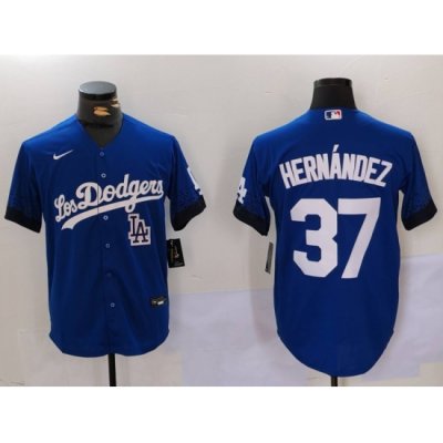 Men Los Angeles Dodgers 37 Teoscar Hernandez Blue Cool Base Stitched Baseball Jersey 1