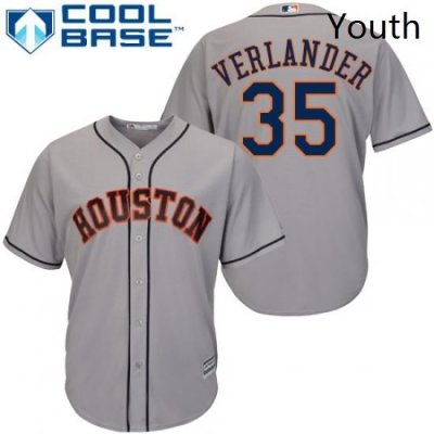 Youth Majestic Houston Astros 35 Justin Verlander Authentic Grey Road Cool Base MLB Jersey