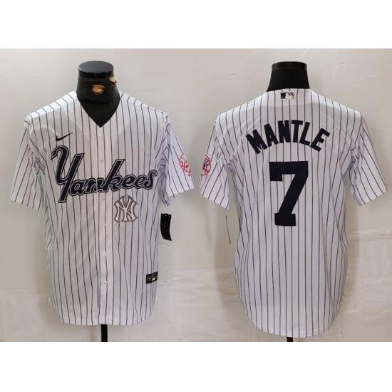 Men New York Yankees 7 Mickey Mantle White Cool Base Stitched Baseball Jersey 1