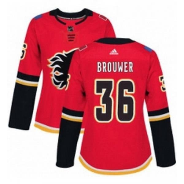 Womens Adidas Calgary Flames 36 Troy Brouwer Authentic Red Home NHL Jersey