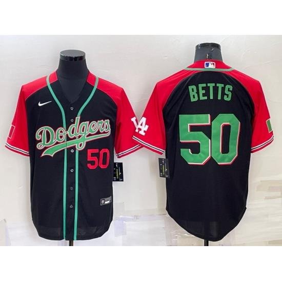 Men Los Angeles Dodgers 50 Mookie Betts Red Black Cool Base Stitched Baseball Jersey