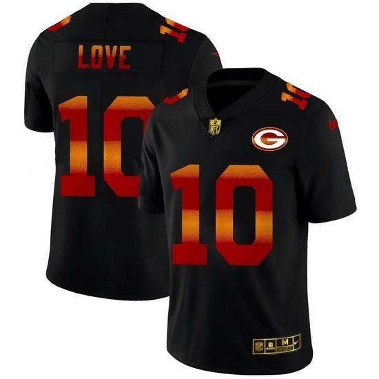 Green Bay Green Bay Green Bay Green Bay Packers 10 Jordan Love Men Black Nike Red Orange Stripe Vapor Limited NFL Jersey