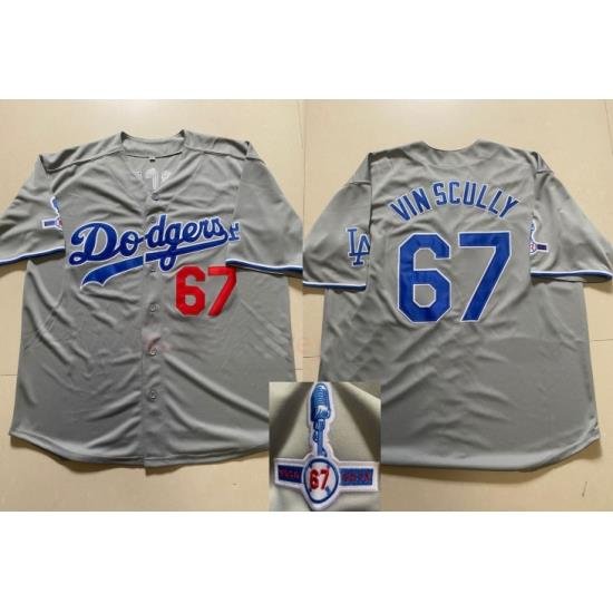 Men Los Angeles Dodgers 67 Vin Scully Gray ThroWback 1950 2016 Jersey