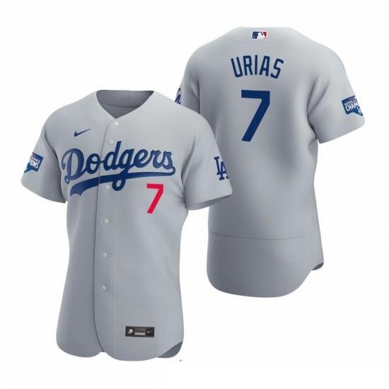 Men Los Angeles Dodgers 7 Julio Urias Gray 2020 World Series Champions Flex Base Jersey