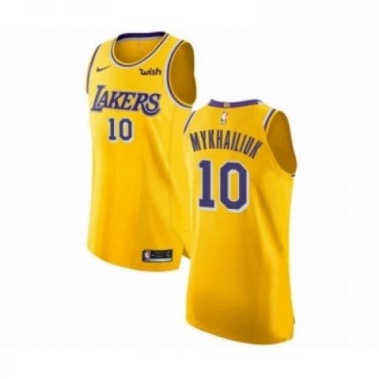 Mens Los Angeles Lakers 10 Sviatoslav Mykhailiuk Authentic Gold Basketball Jersey Icon Edition