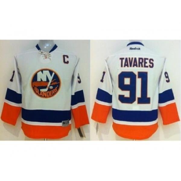 Kids New York Islanders 91 John Tavares White Stitched NHL Jersey