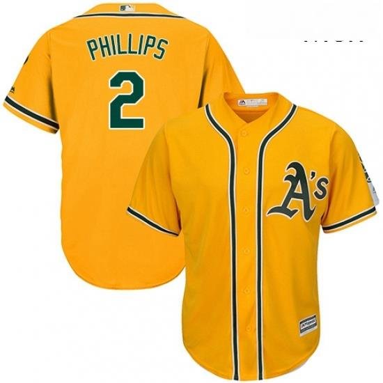 Mens Majestic Oakland Athletics 2 Tony Phillips Replica Gold Alternate 2 Cool Base MLB Jersey