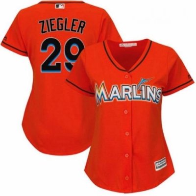 Womens Majestic Miami Marlins 29 Brad Ziegler Replica Orange Alternate 1 Cool Base MLB Jersey