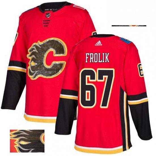 Mens Adidas Calgary Flames 67 Michael Frolik Authentic Red Fashion Gold NHL Jersey